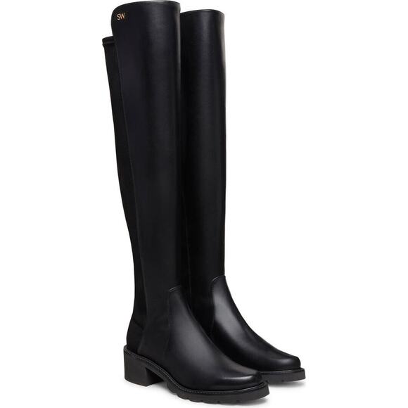 NWT Stuart Weitzman Alina Black Over The Knee Leather 5050 Boots Size 9 - Picture 1 of 4